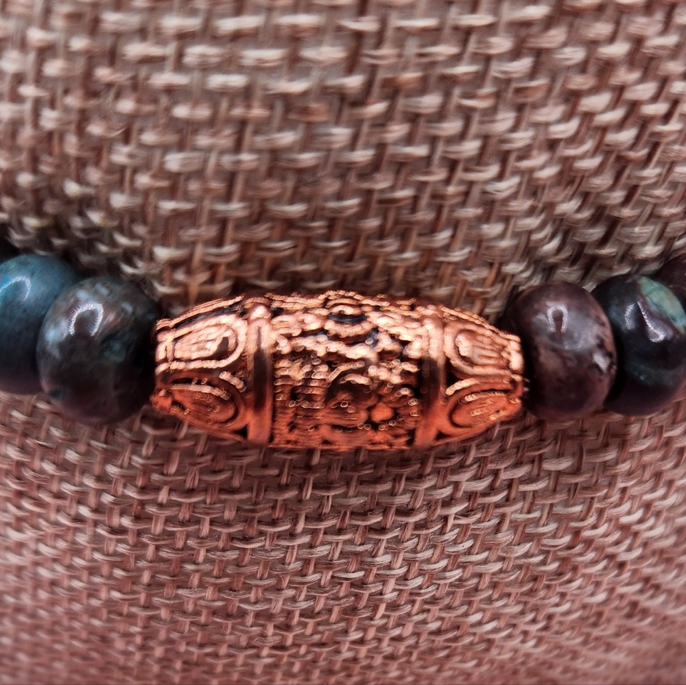 Chrysocolla, Red Jade, and Copper Beaded Bracelet - Picture 4 of 6
